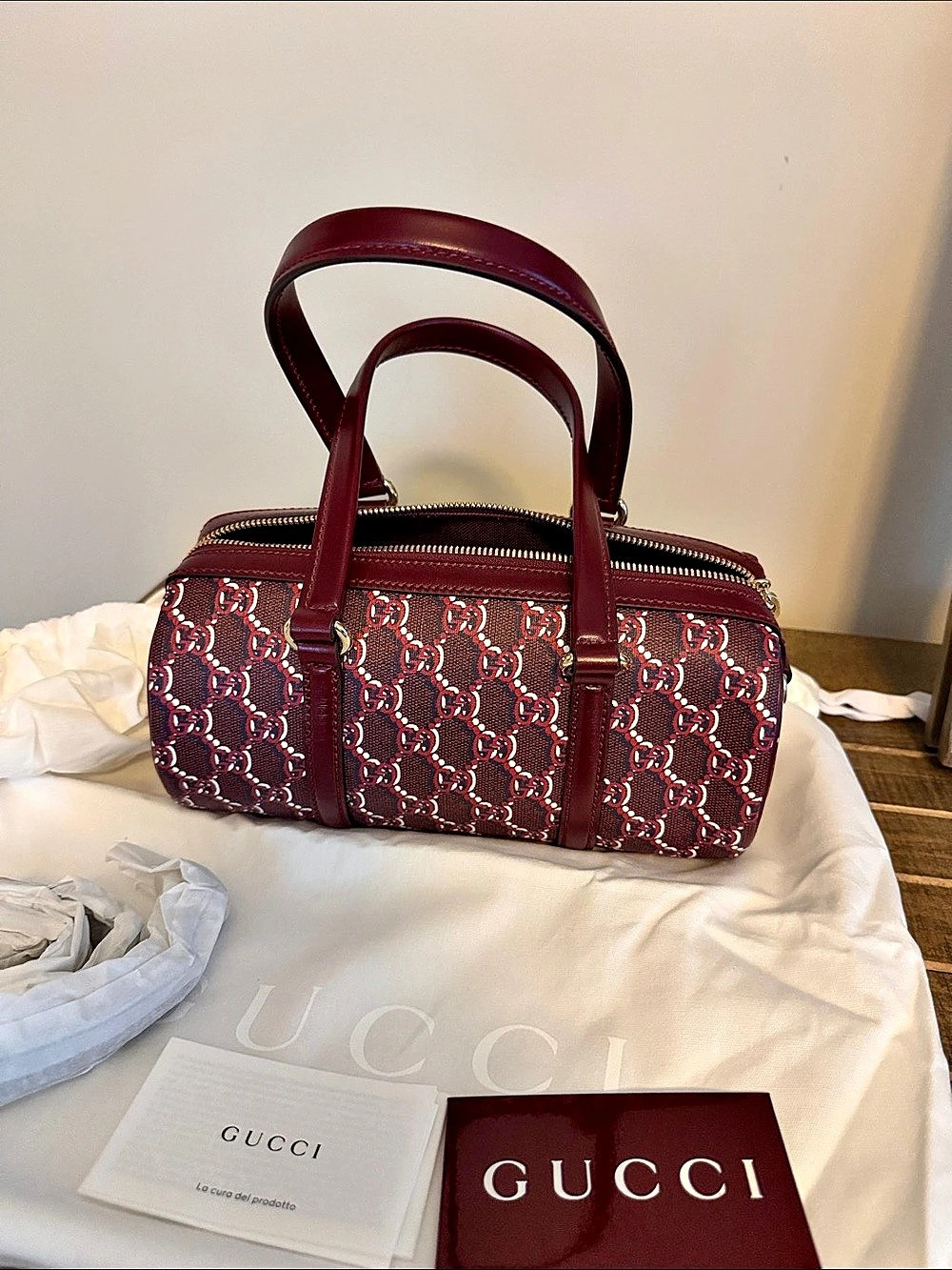 Gucci Monogram Satchel in Burgundy